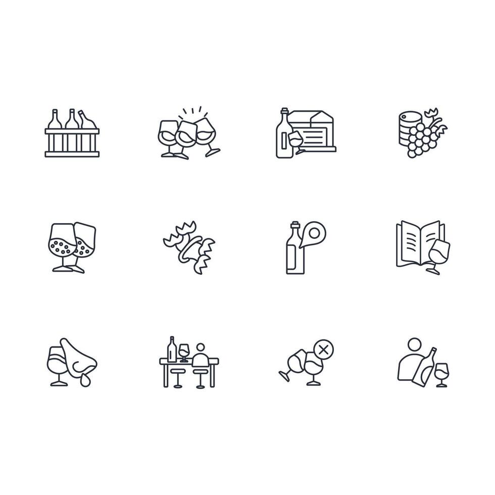 Wine icon set line vector