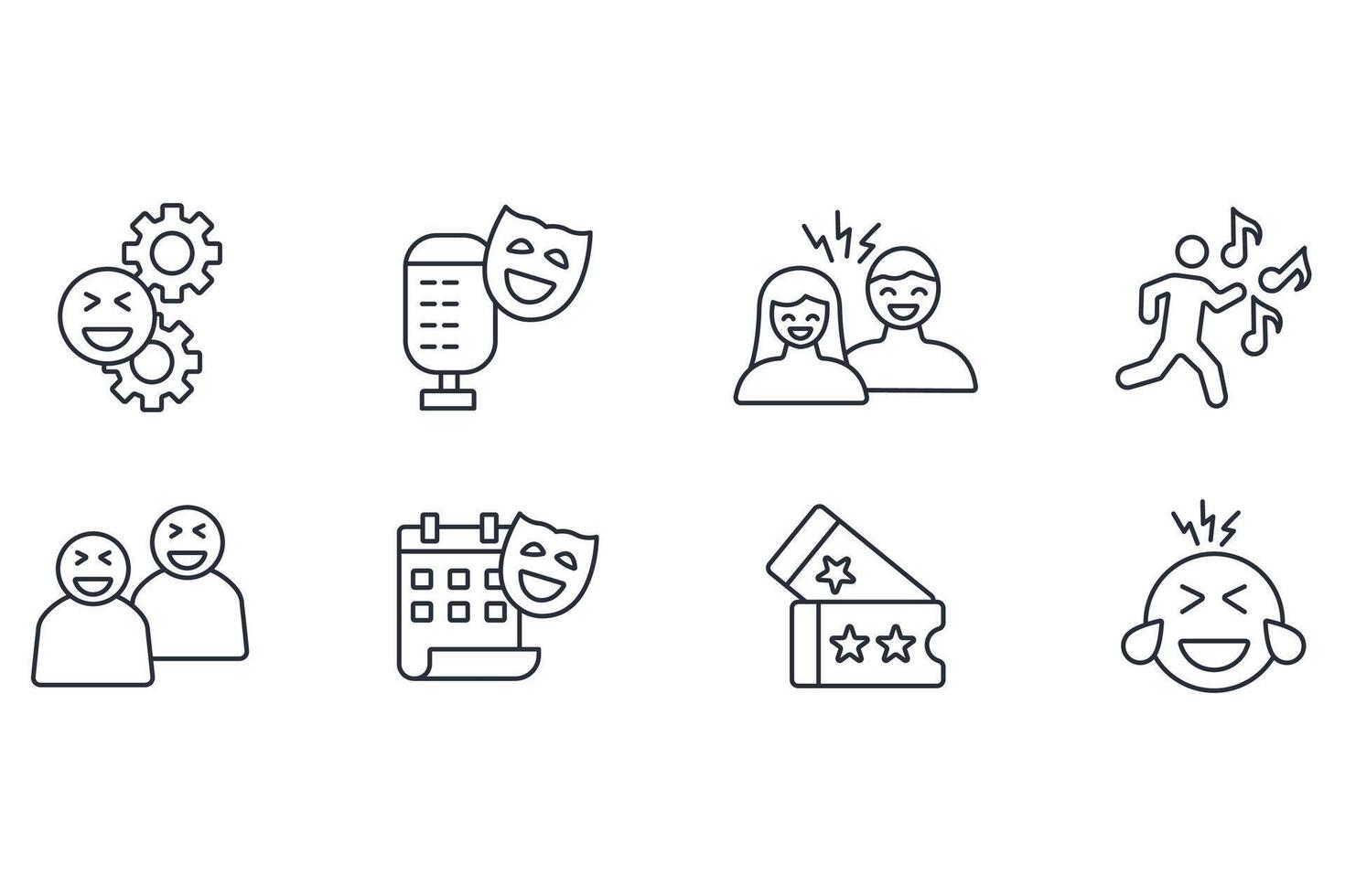 Comedy icon set.Editable stroke.linear style sign for use web design vector