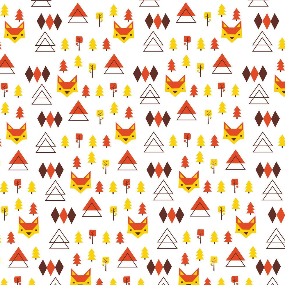 Geometric Fox and Forest Pattern vector