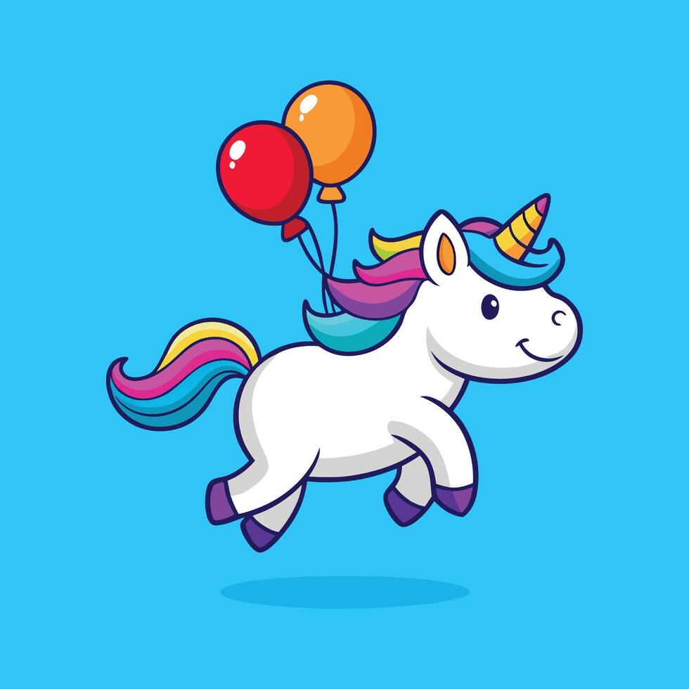 Cute Unicorn Floating with Balloon Cartoon Icon vector
