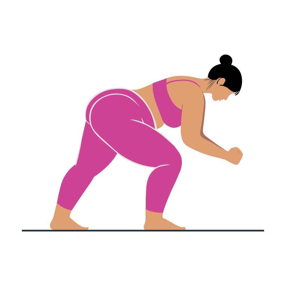 Plus Size Fitness Woman in Active Pose Flat Style vector