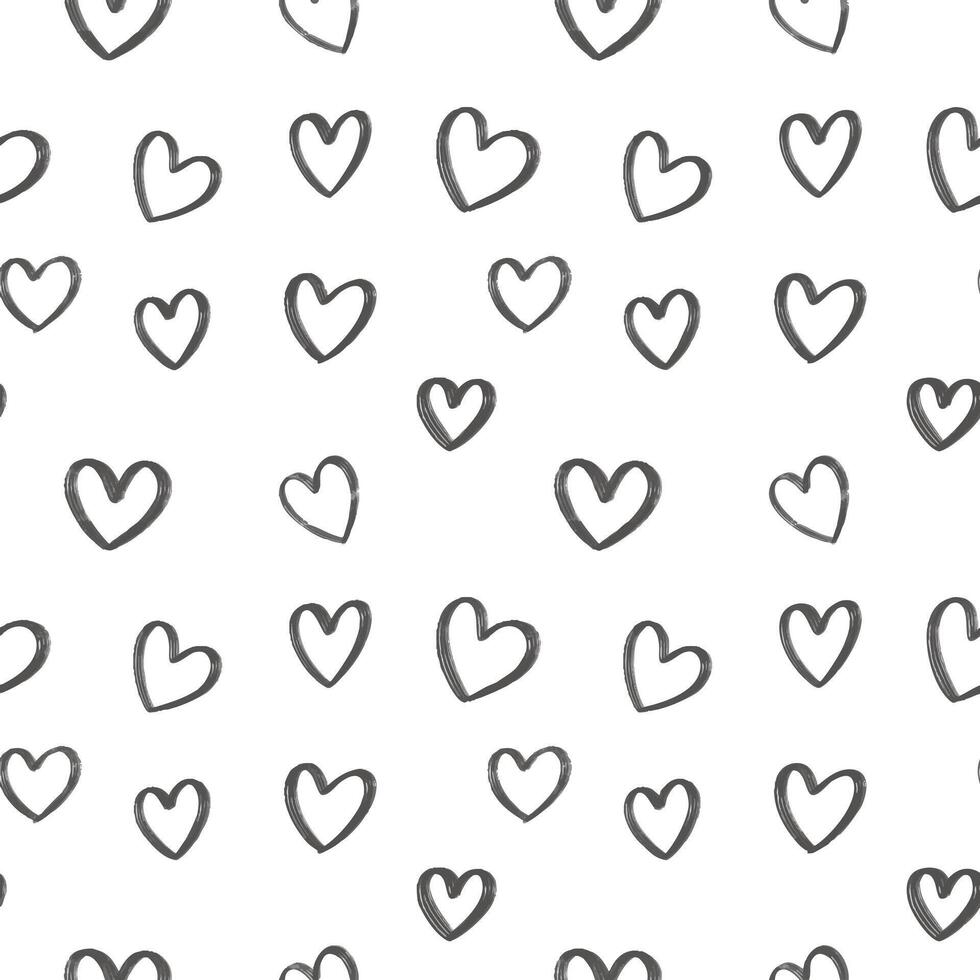 seamless pattern heart shapes with black lines in hand drawn doodle style on white background. Design for baby and kid decoration, wrapping paper, wall art, card, fabric, and print. vector