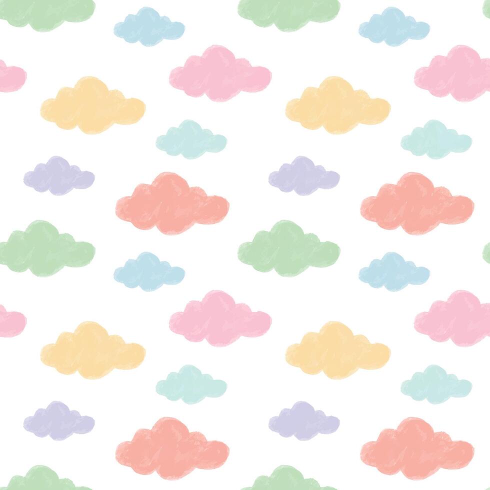 seamless pattern pastel colorful clouds. hand drawn illustration background. Design for baby and kid decoration, fabric, card, print, and wallpaper, and wall art. vector