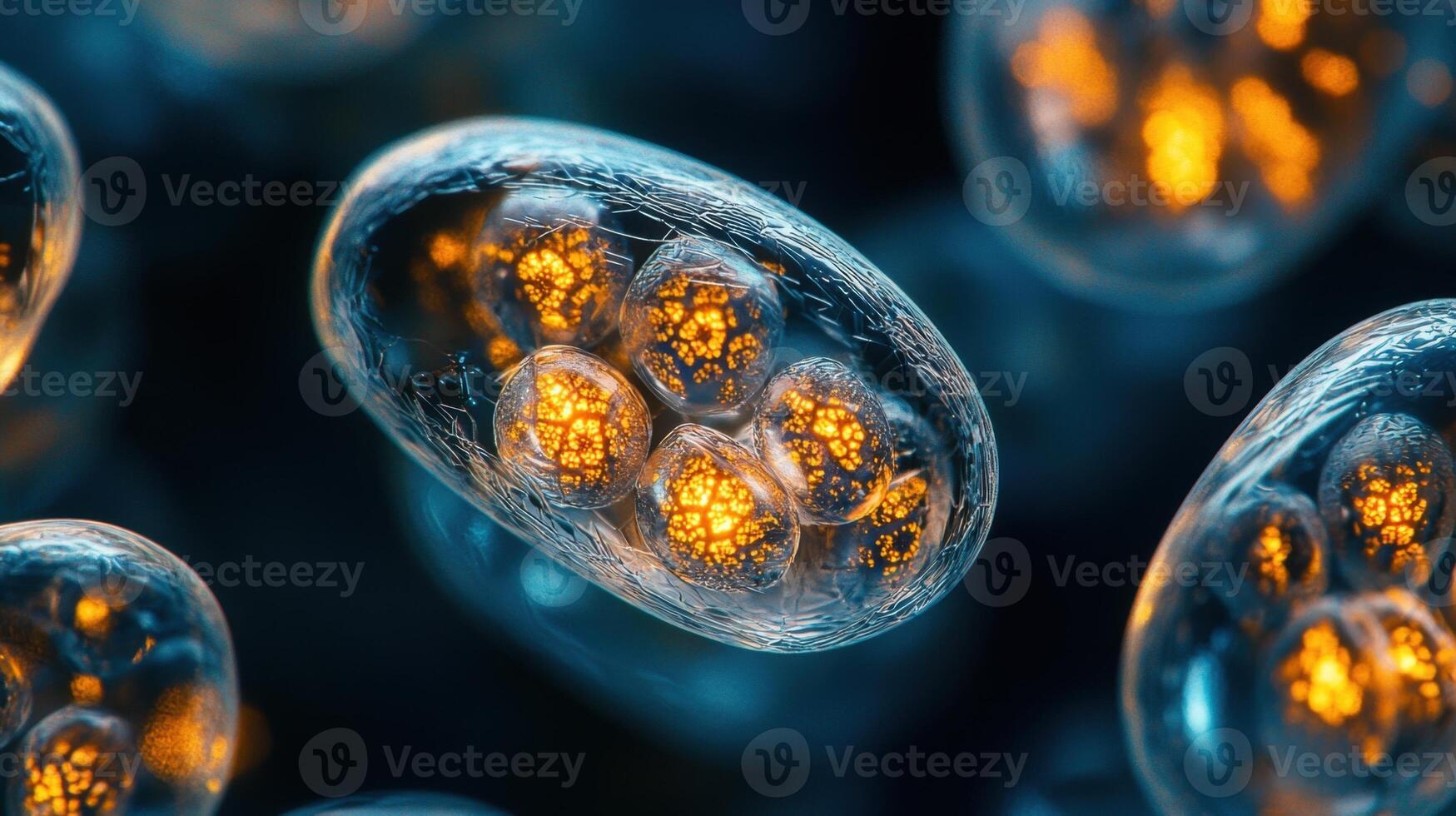 A close up of a cell with a yellow light photo