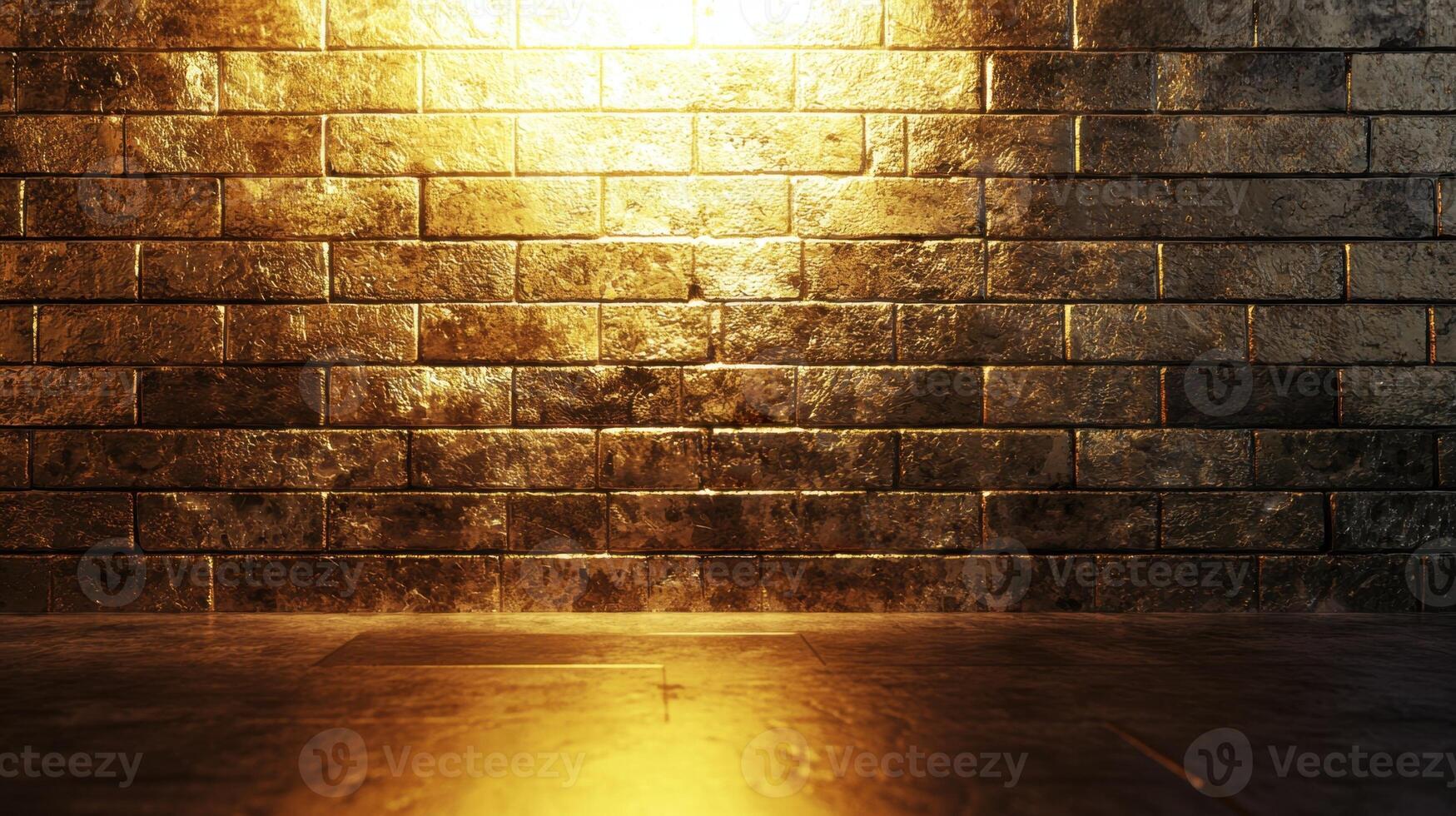 Golden brick wall with light shining on it photo