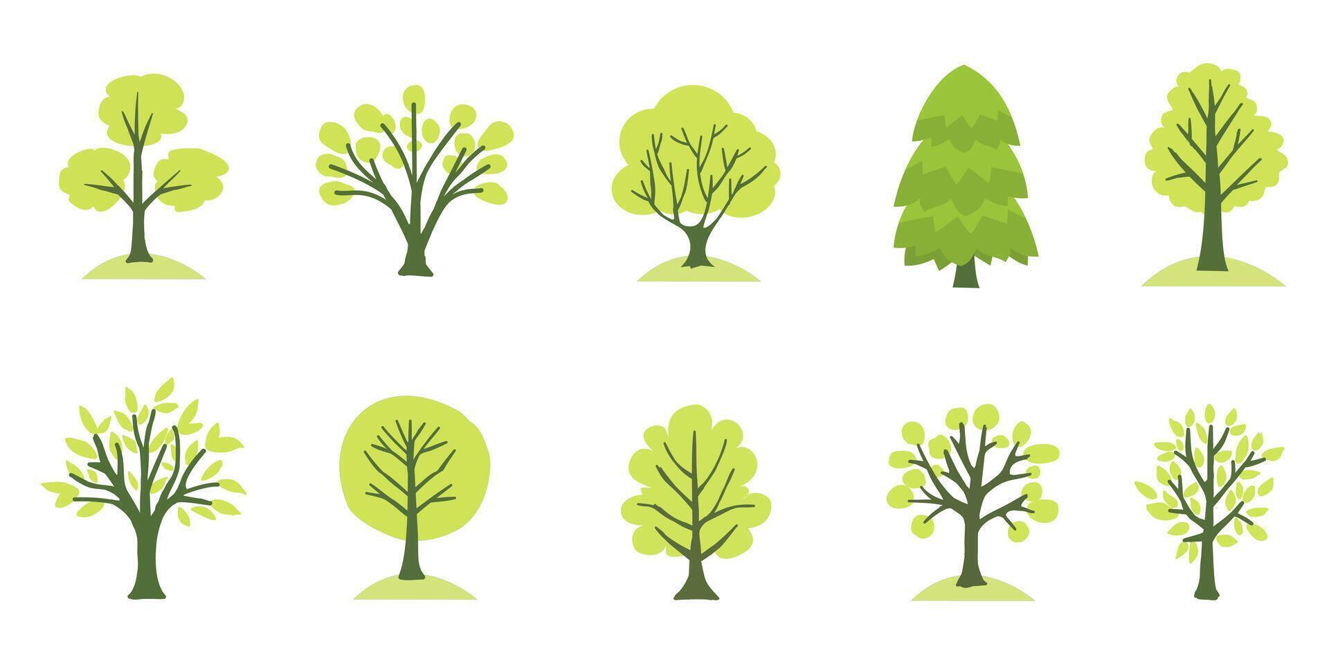 Collection of flat trees Icon. illustrate any nature or healthy lifestyle topic. vector