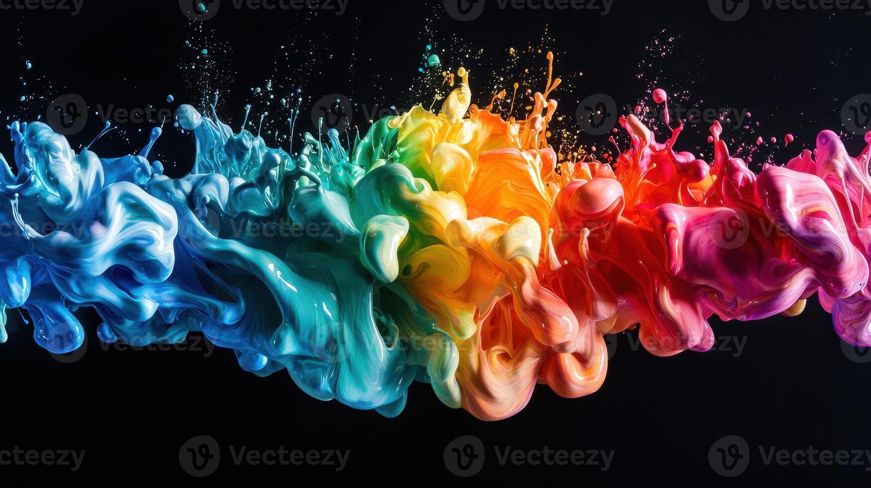 Colorful ink splash on black background photo