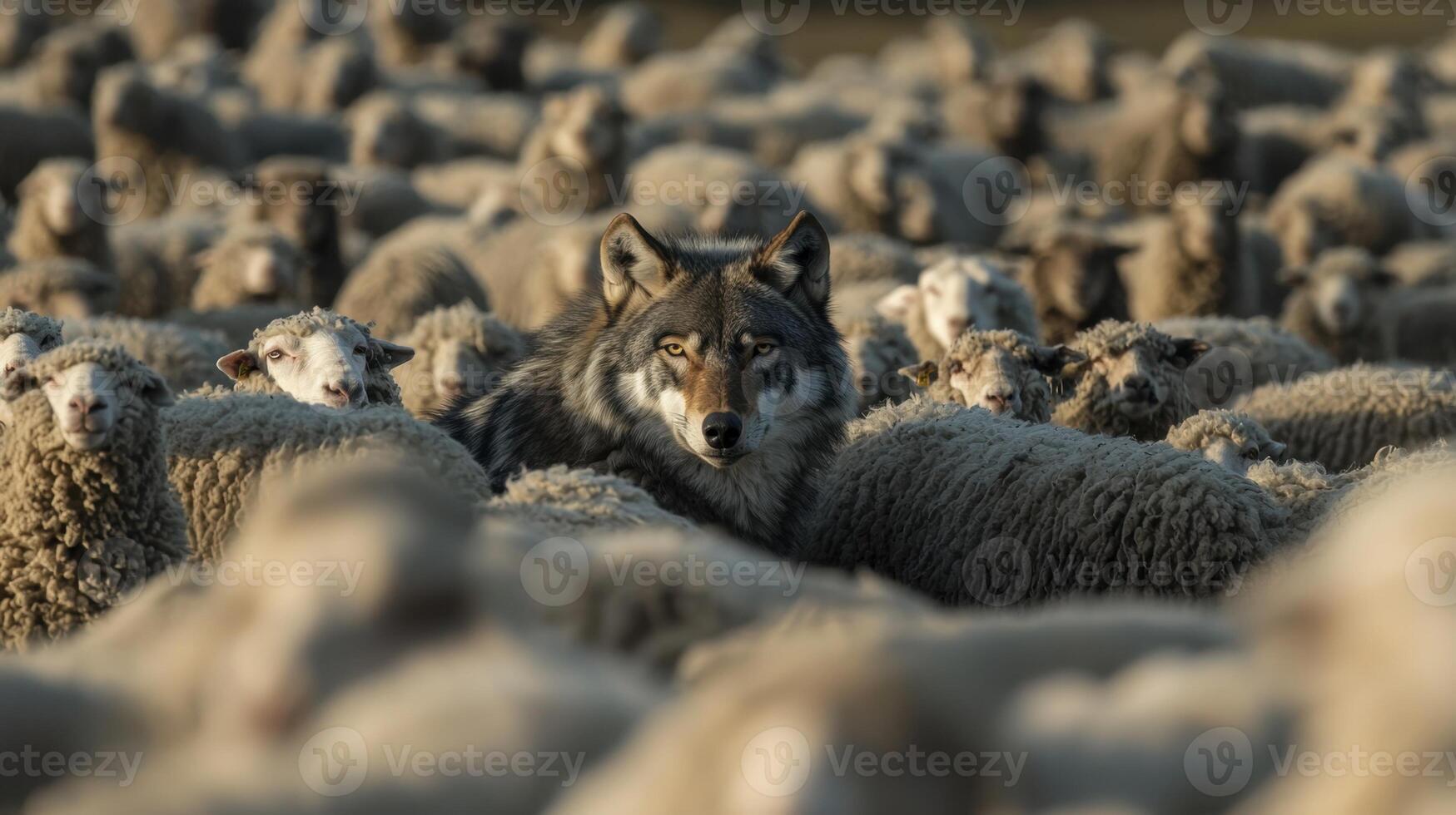 Wolf in a flock of sheep photo