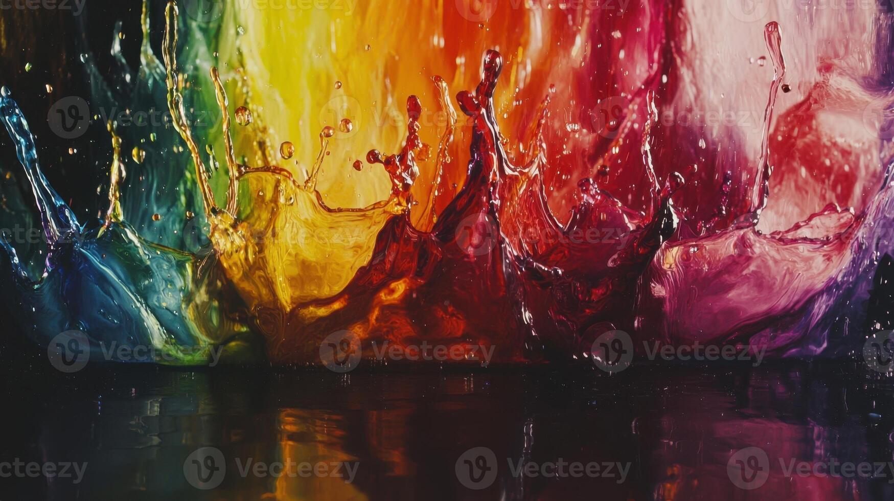 A rainbow colored liquid splashing into the water photo
