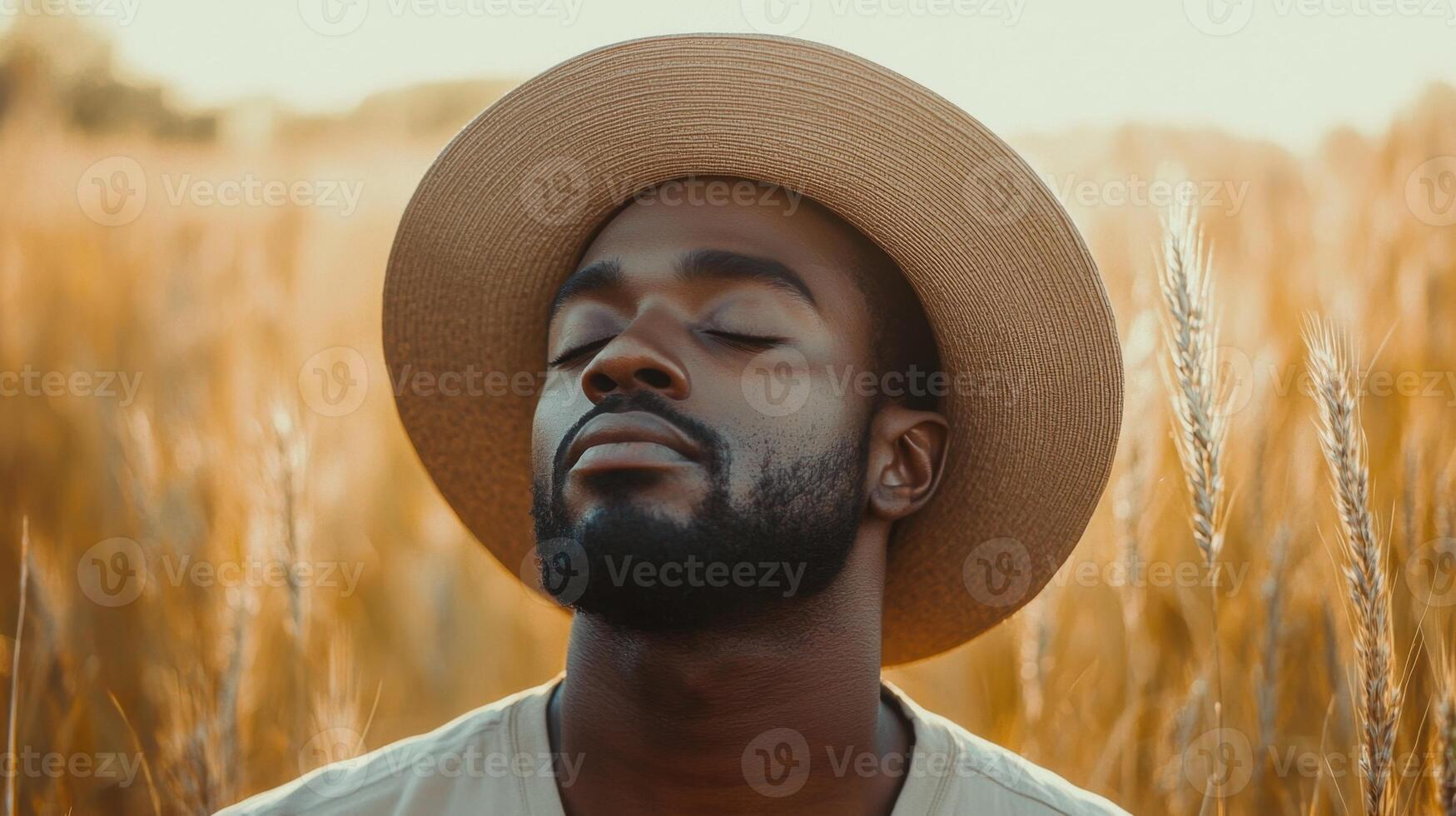 A man with a hat in a field photo