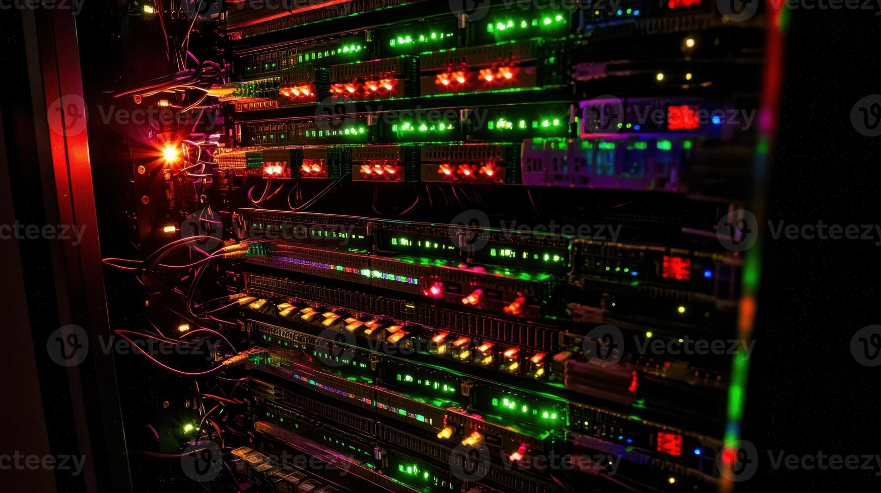 A server rack with many lights on it photo