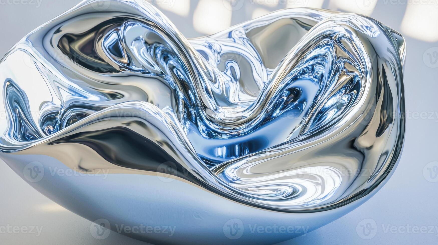 A shiny metal bowl with a curved shape photo