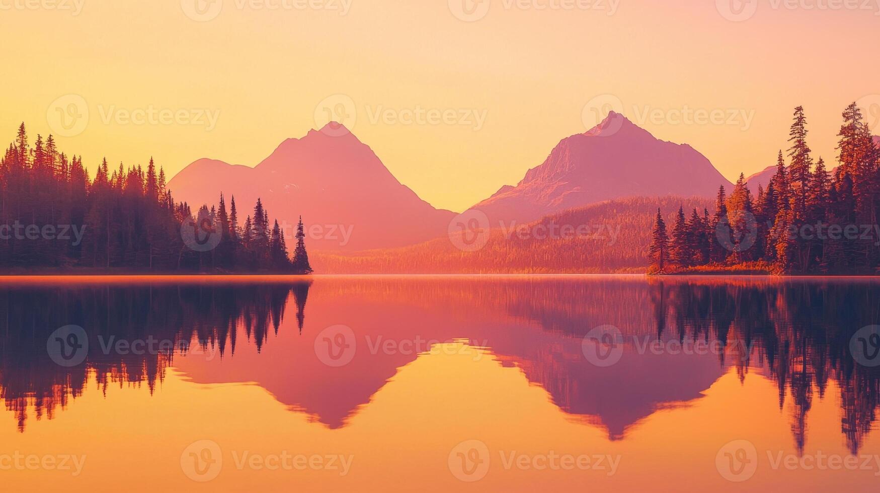 A lake with mountains reflected in it at sunset photo