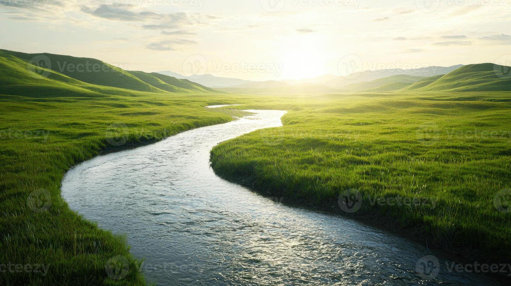A river flowing through a green field photo