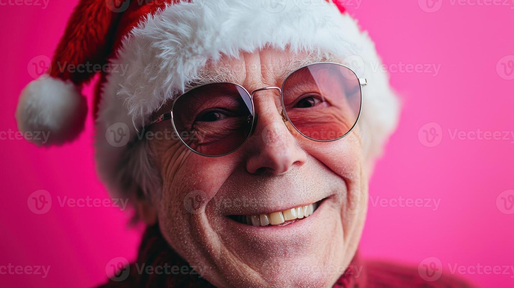 An older man wearing a santa hat and sunglasses photo