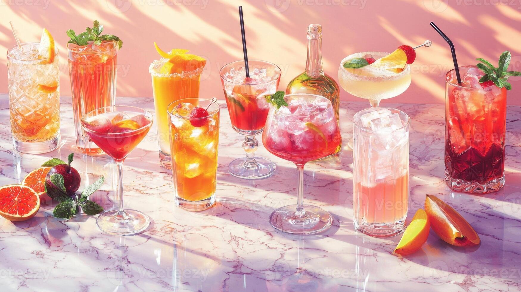 A table with many different drinks on it photo