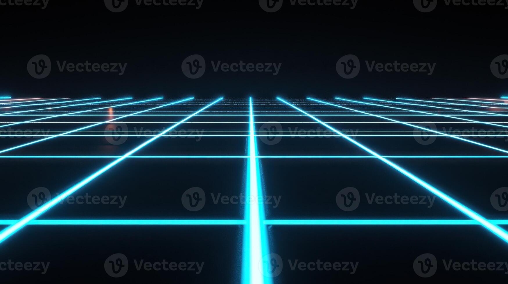 A glowing grid stretches across the foreground, featuring bright neon lines against a dark backdrop. This digital scene evokes a sense of depth and modernity, emphasizing technology photo
