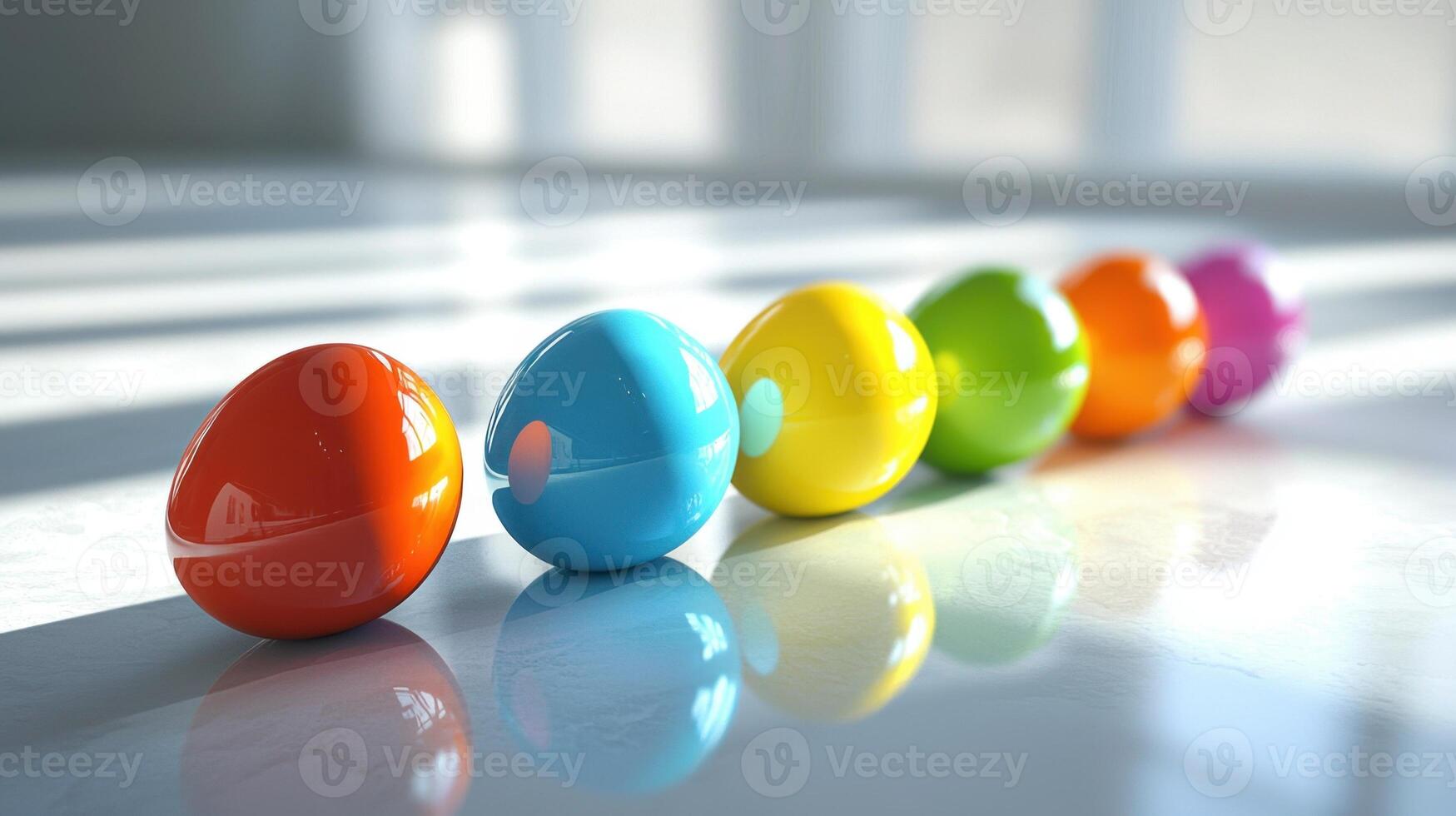 Easter eggs in a row on a white surface photo