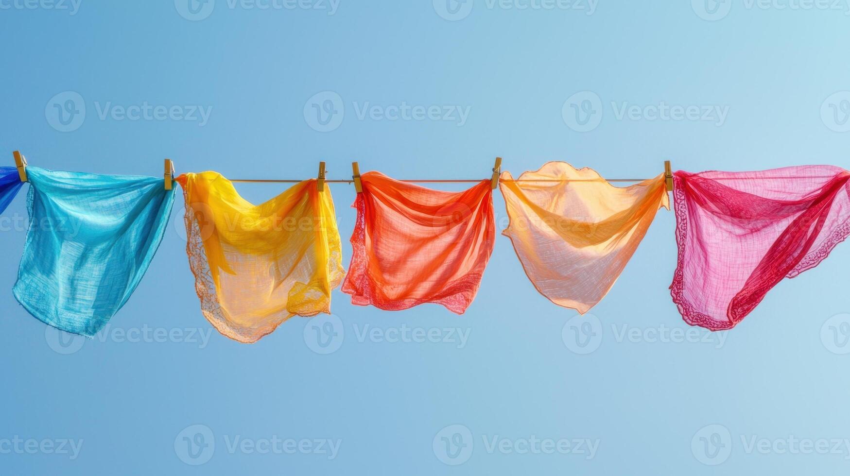 Colorful cloths hanging on a clothesline photo