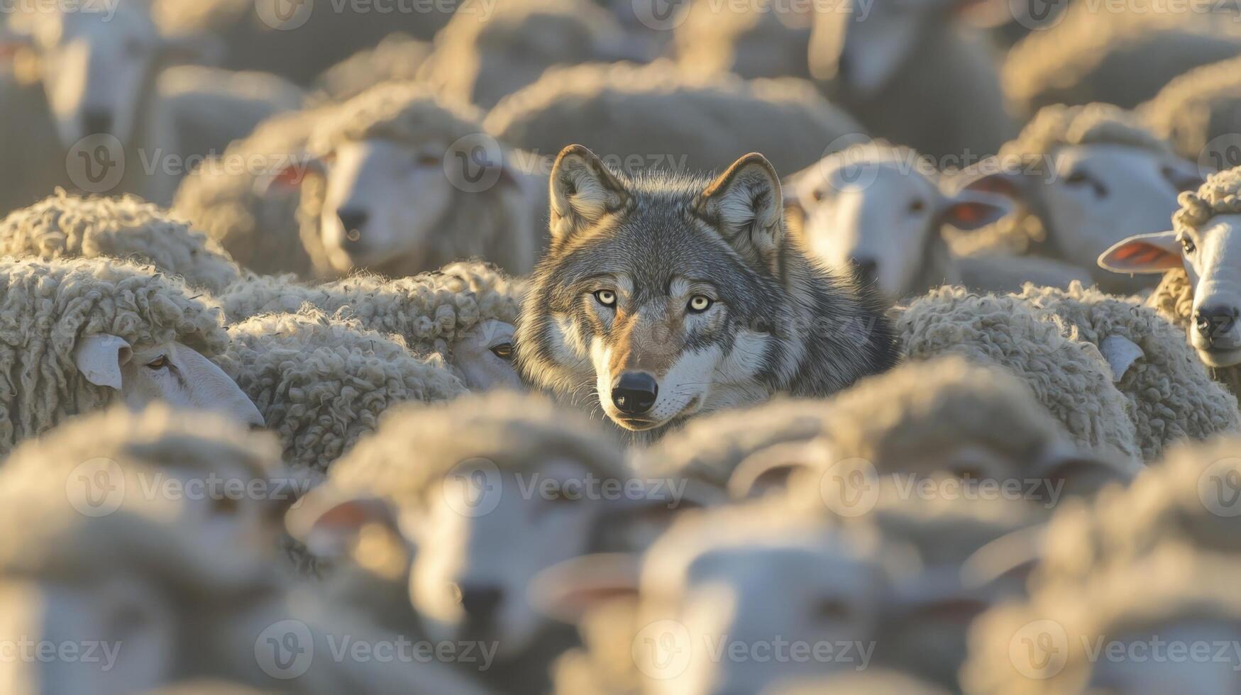 Wolf in a flock of sheep photo