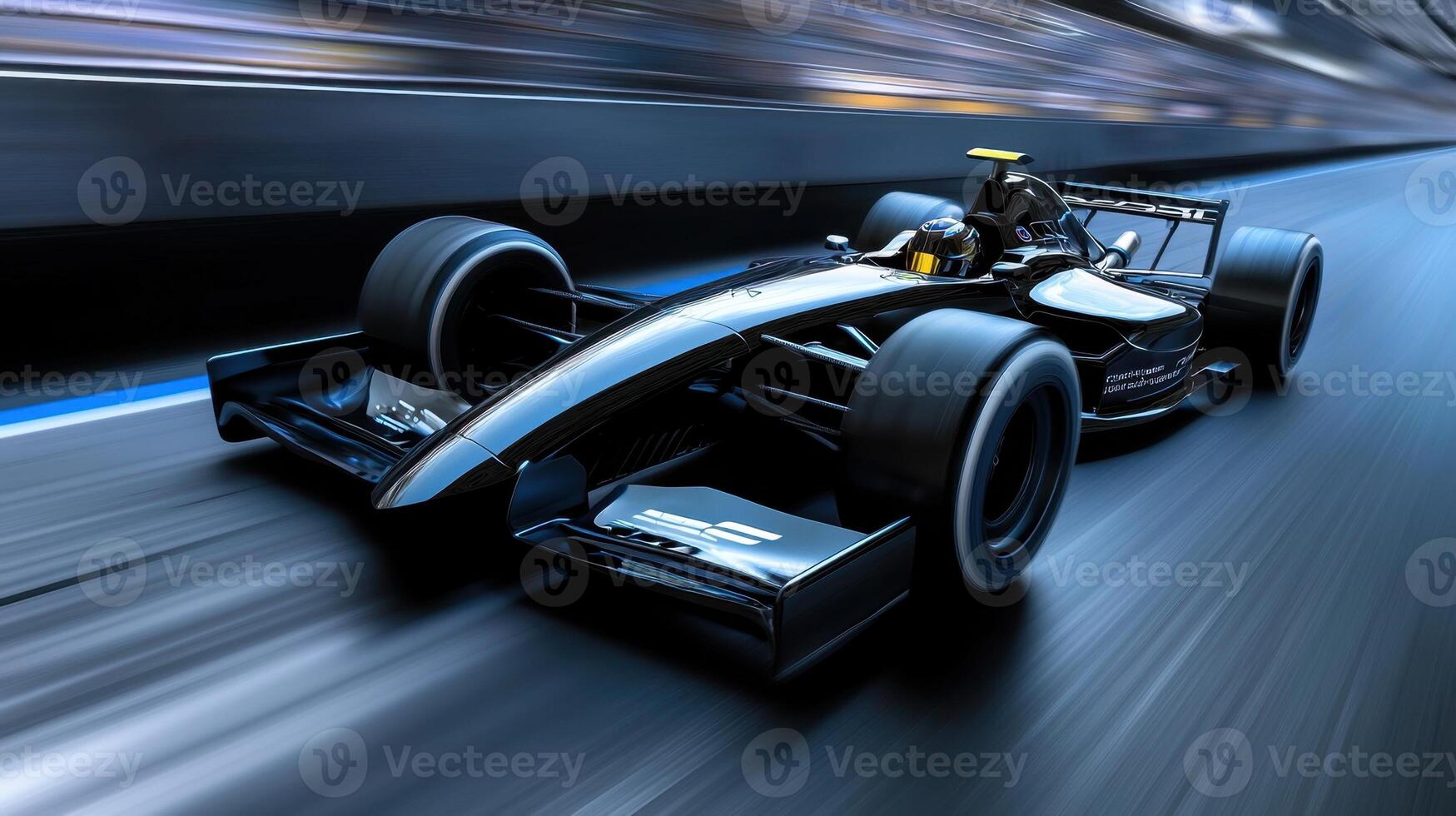 A racing car speeding down a track photo