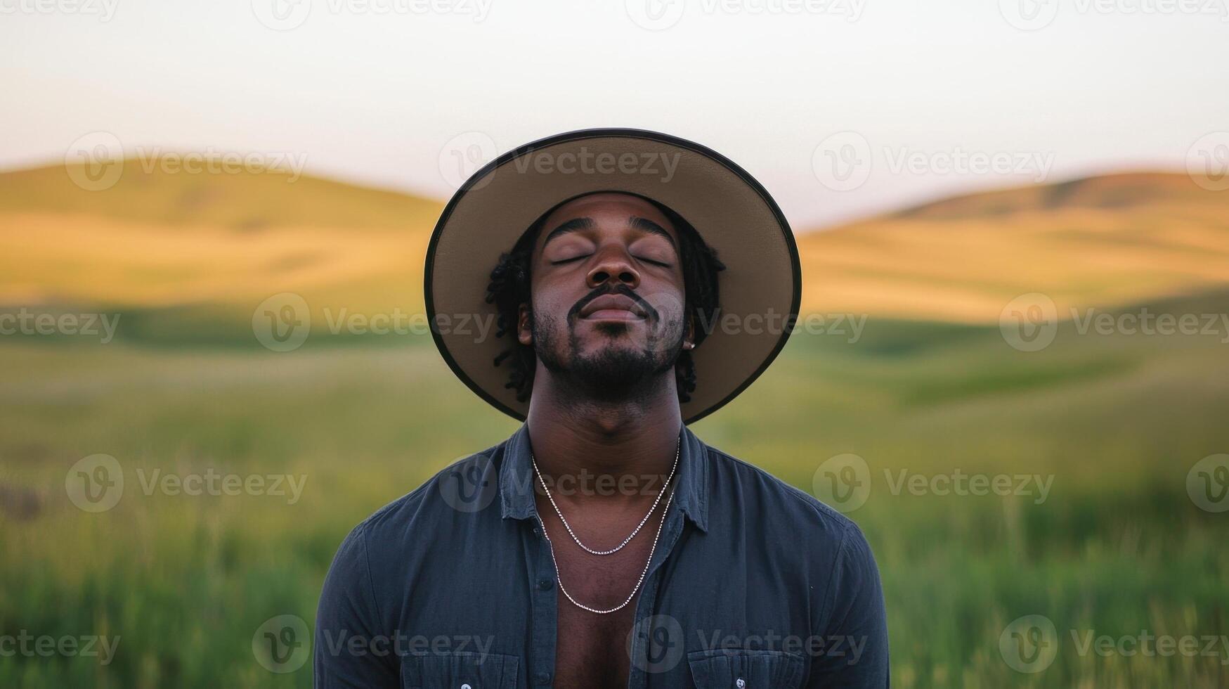 A man with a hat in a field photo