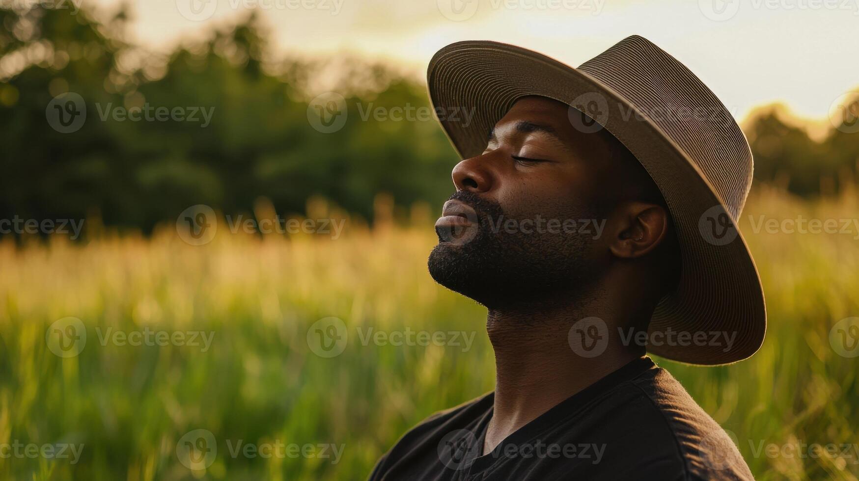 A man in a hat is looking up at the sky photo