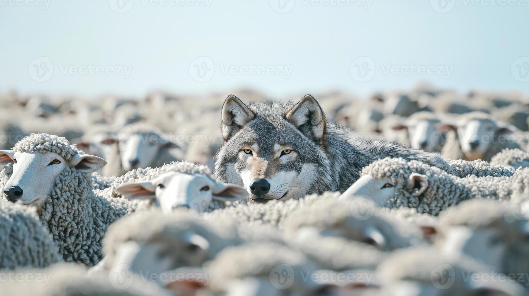 Wolf in a flock of sheep photo