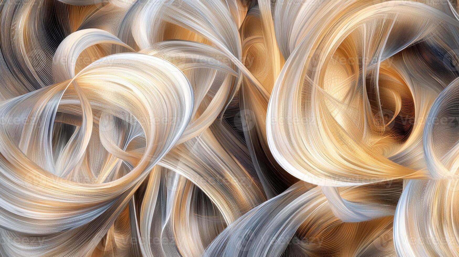 Abstract swirls of gold and white in a black background photo