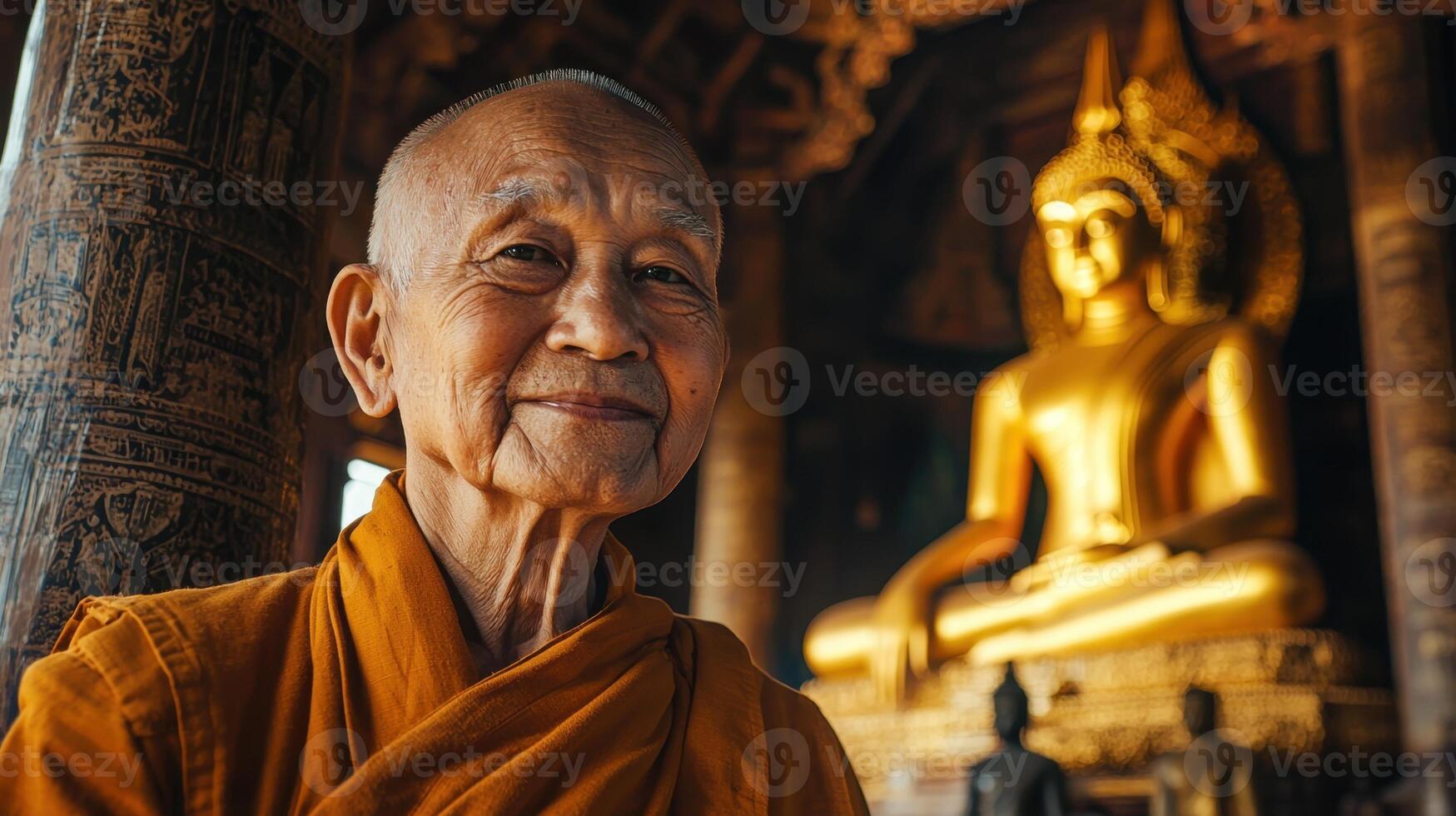 An old monk in a temple photo