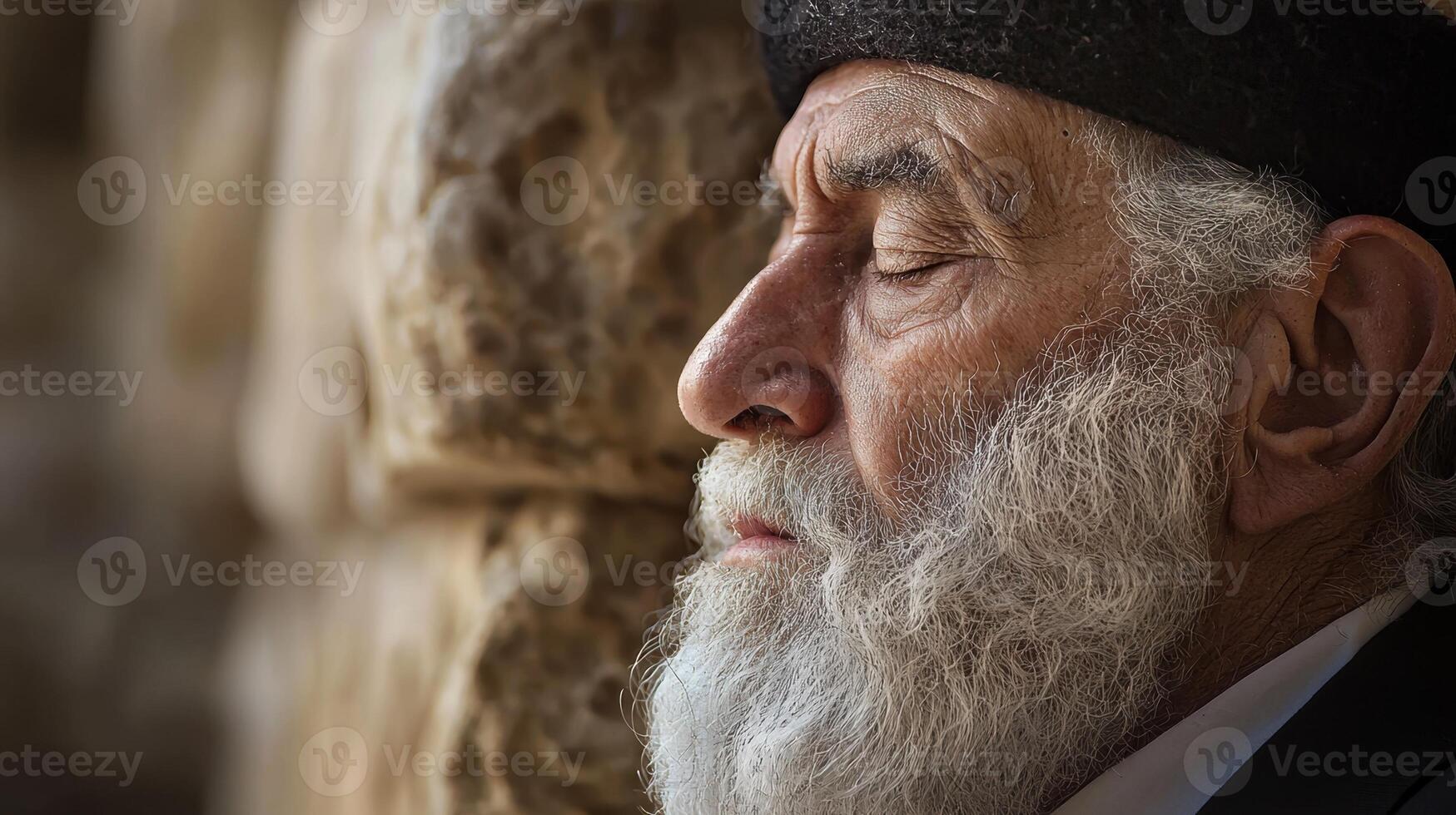 An old man with a white beard and a black hat photo