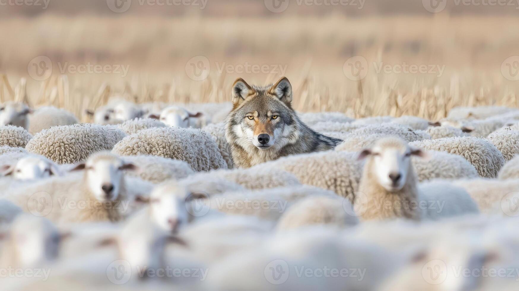 Wolf in a flock of sheep photo