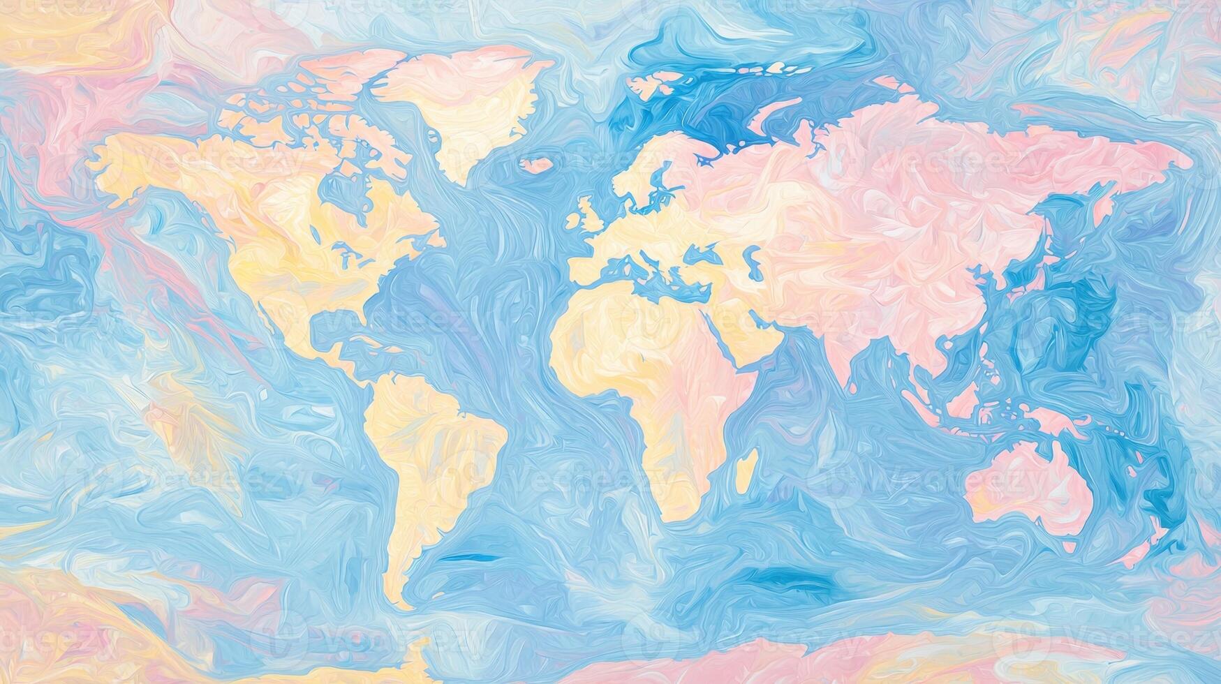 A painting of the world map in pastel colors photo