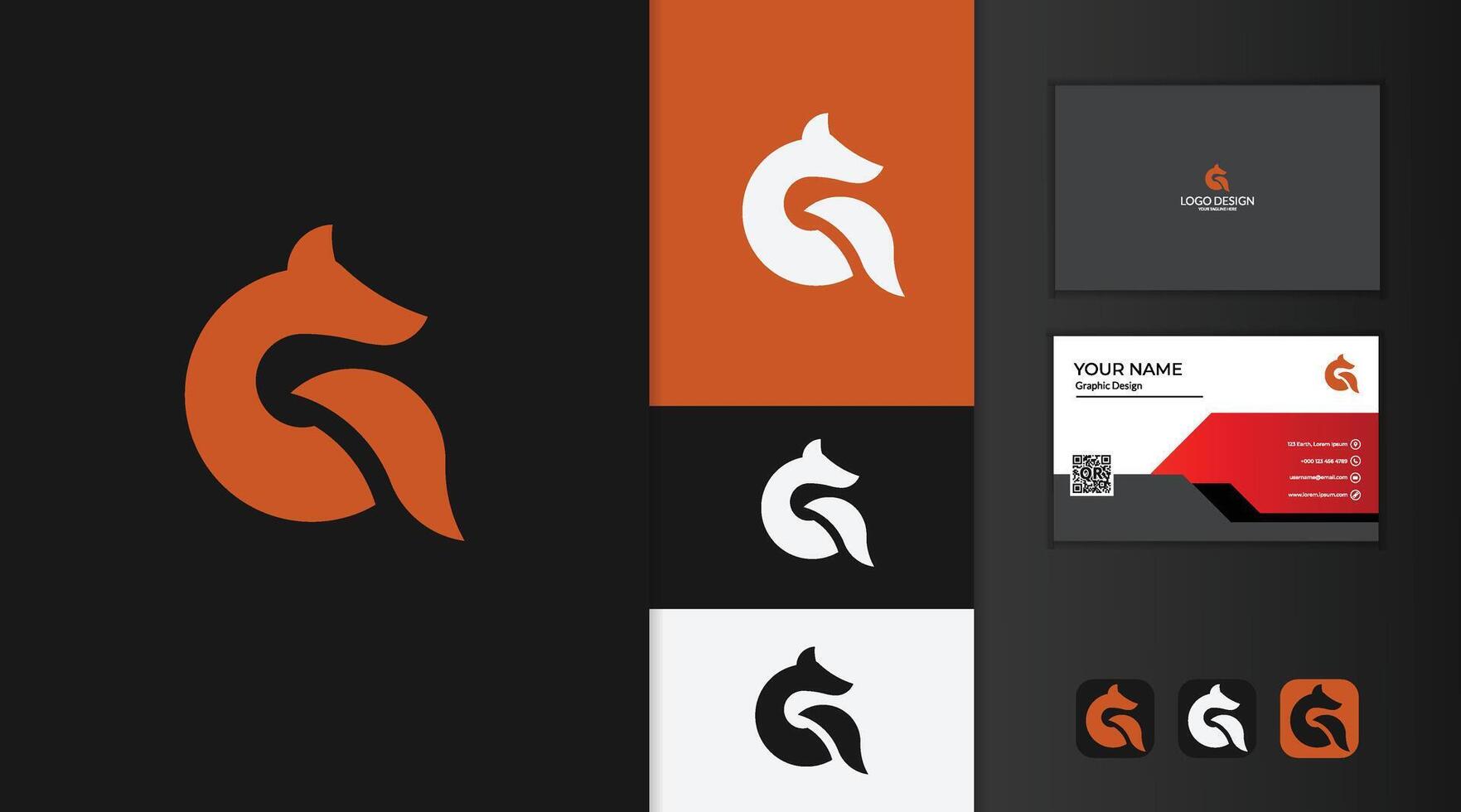fox logo design with letter Q and creative version business card vector