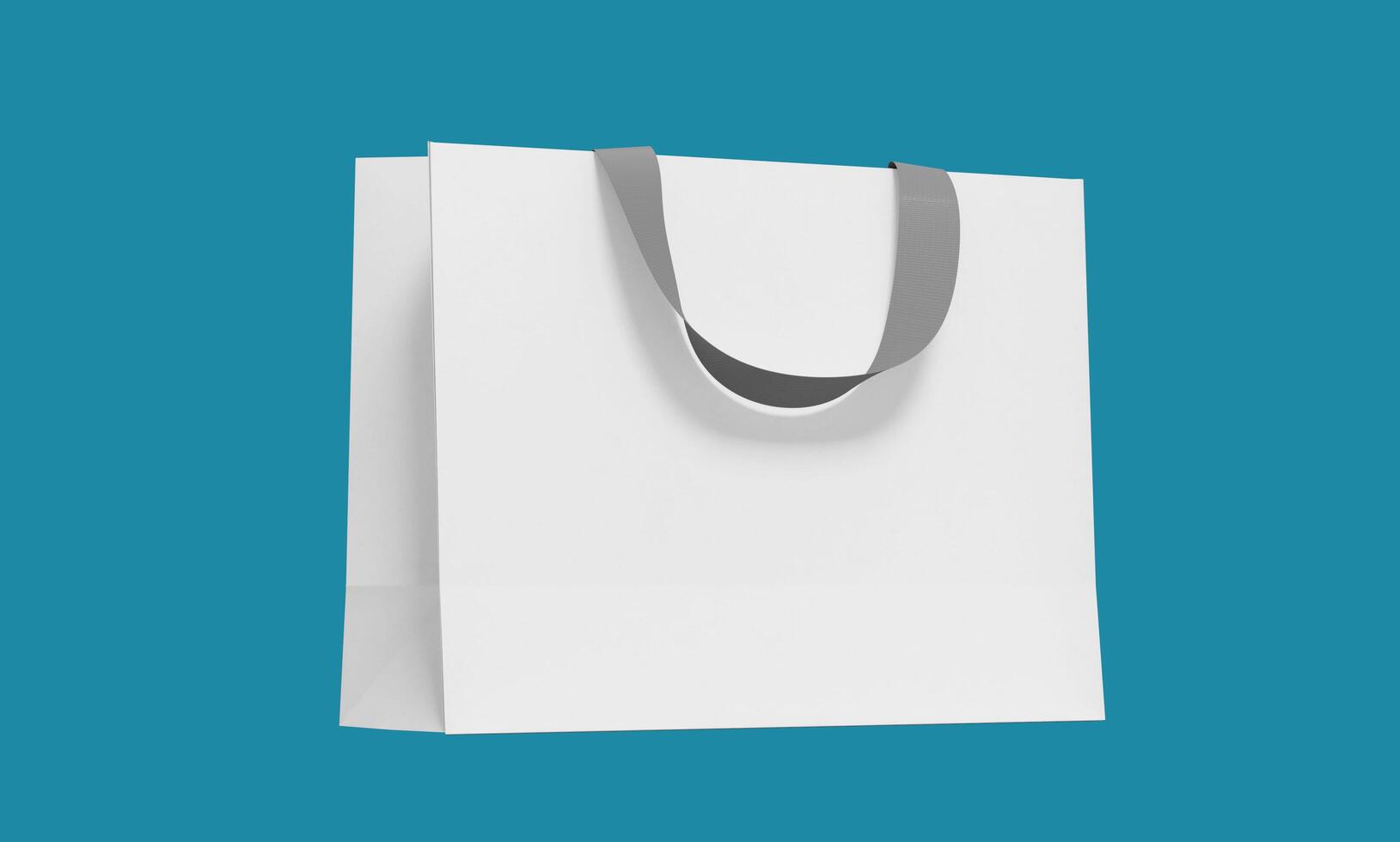 White paper bag on blue background photo