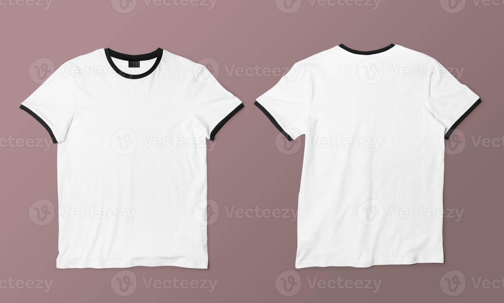 Two white t - shirts mockup on a brown background photo