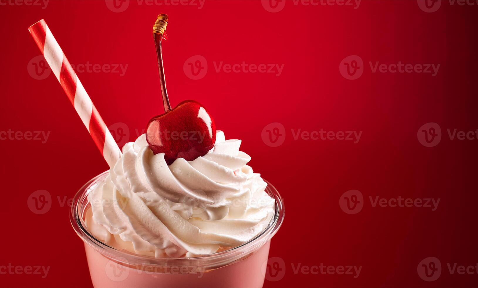 A milkshake with whipped cream and a cherry on top photo