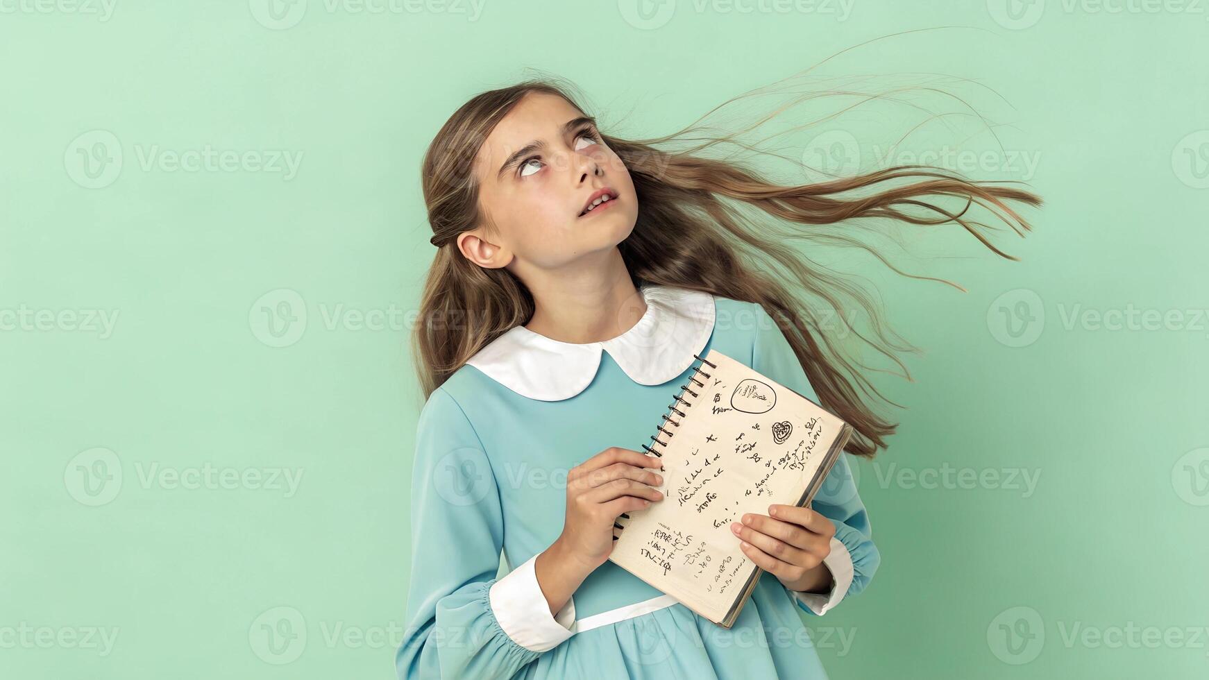 Smart Schoolgirl Holding Books on a Solid Background photo