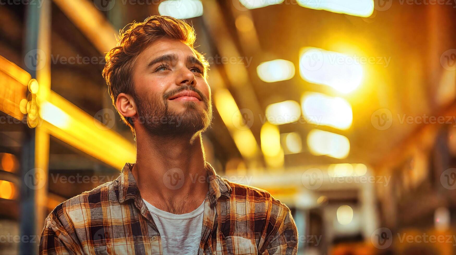 A man is looking up at the sun photo