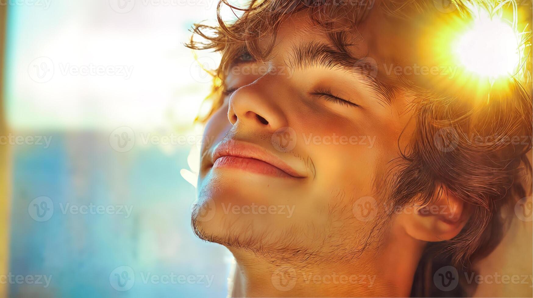 A man with his eyes closed and smiling photo