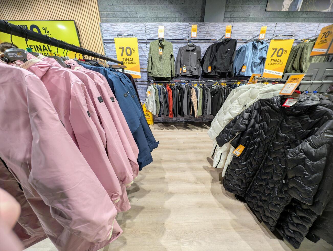 From Galway, Ireland - Feb. 09. 2025. Final sale at Regatta store brand, hiking and lifestyle clothing and accessories, fashion shop photo