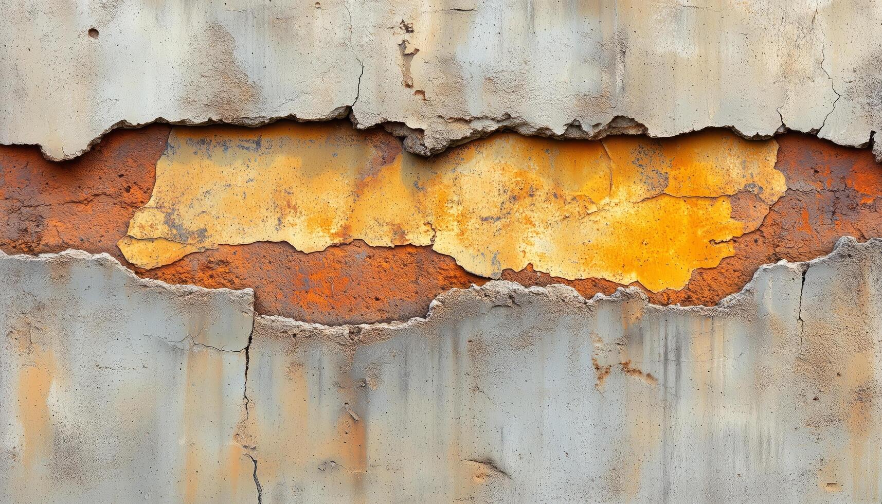 Rusty wall with yellow paint and peeling paint photo