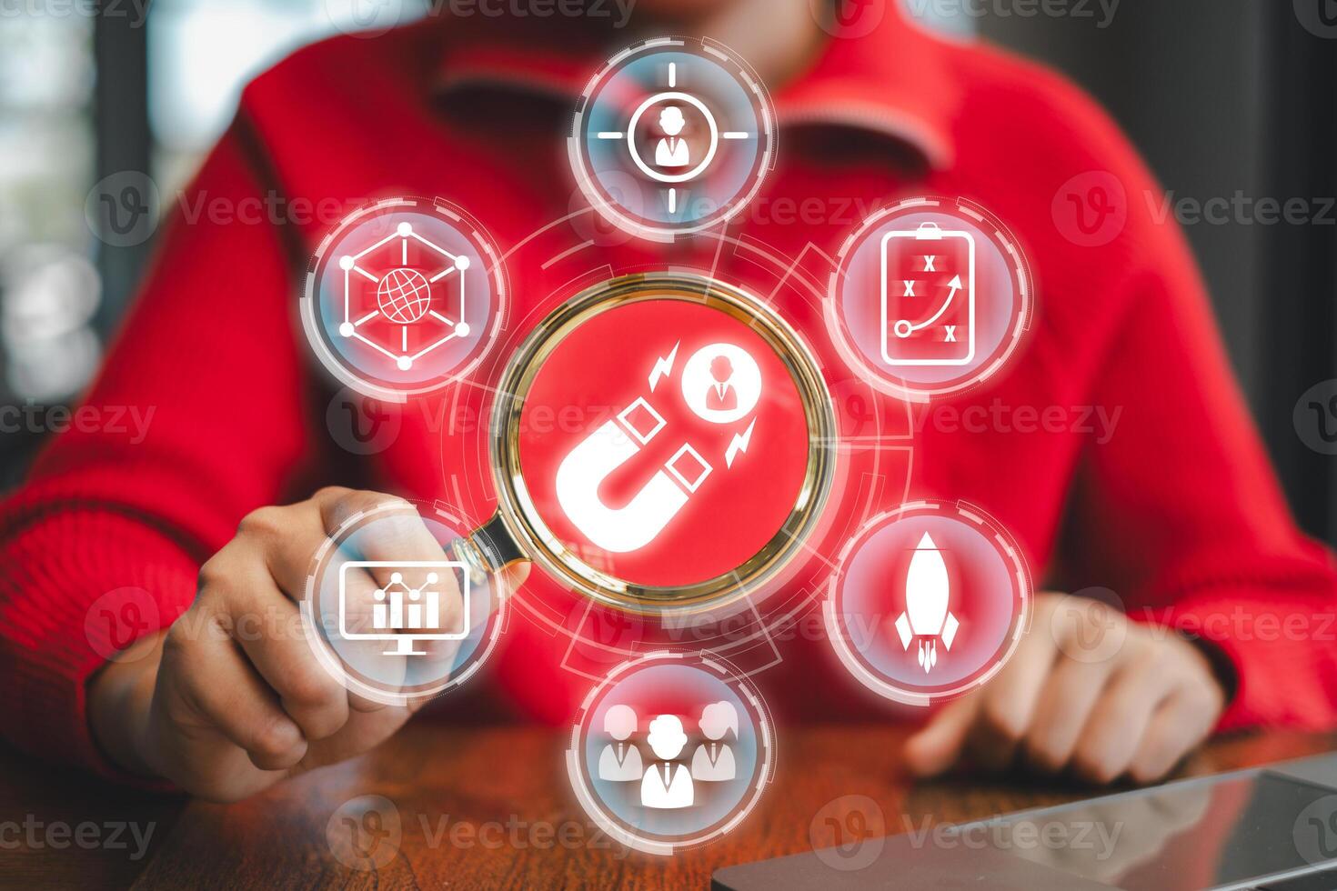 Visual representation of lead generation with digital marketing symbols and business strategy elements for modern marketing solutions. photo