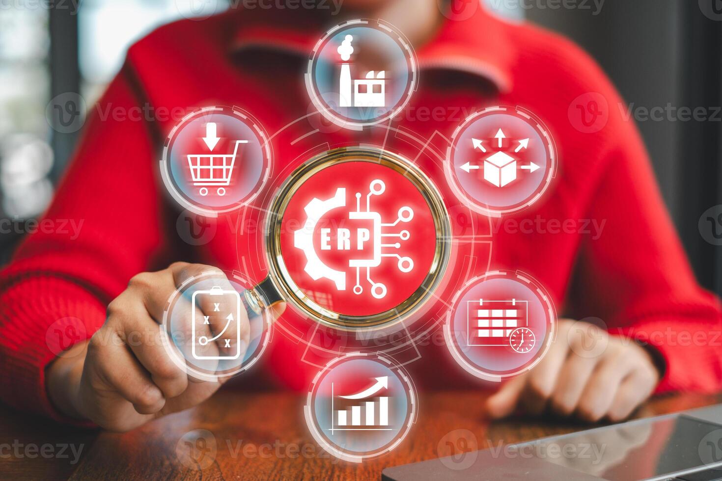 Visual representation of ERP systems enhancing business operations and resource management. photo