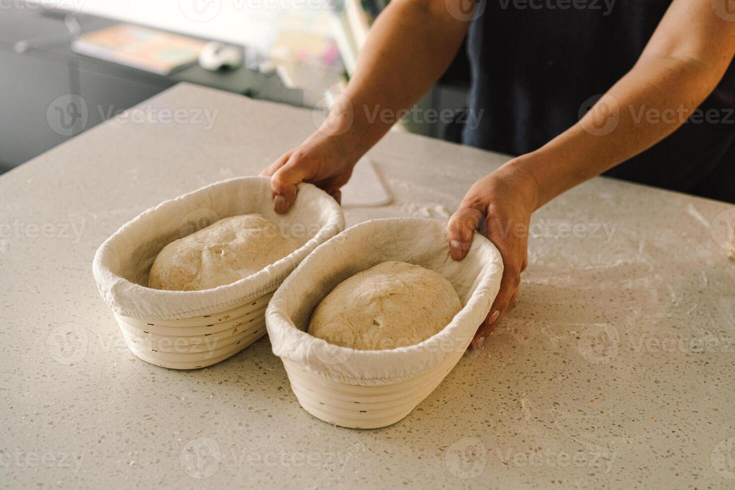 Preparing dough for baking. Healthy sourdough bread photo