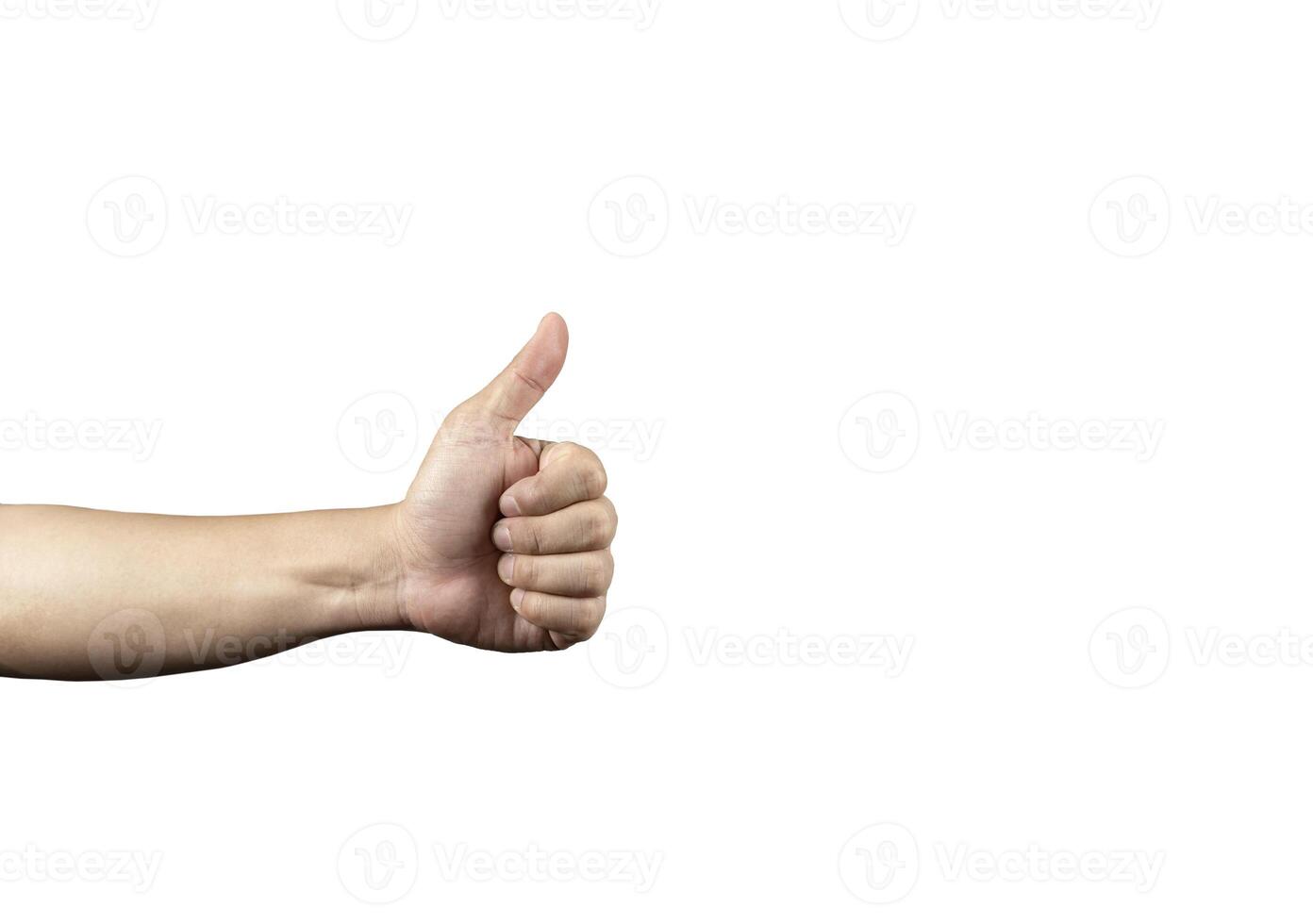 An anonymous left hand make his hand into the form of a like button on a white background. Clipping Paths. photo