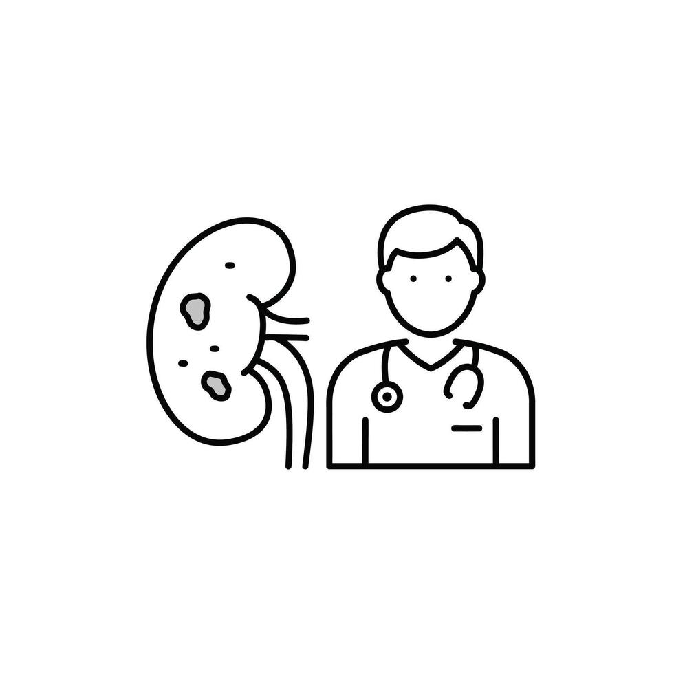A doctor is standing next to a kidney vector