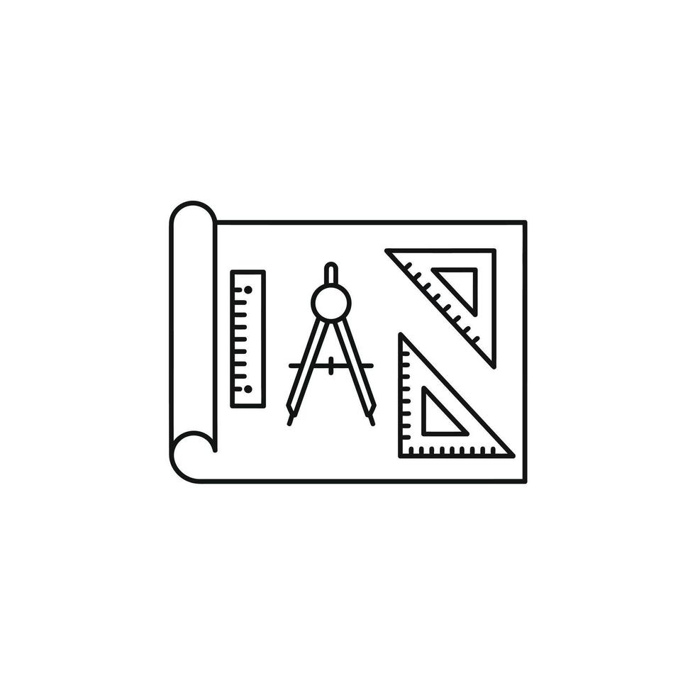A line drawing of a compass and ruler vector