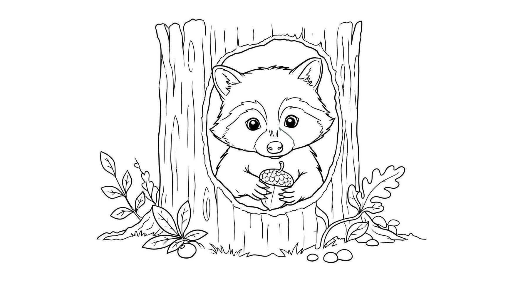 A coloring page with a cute little Kola in a tree trunk vector
