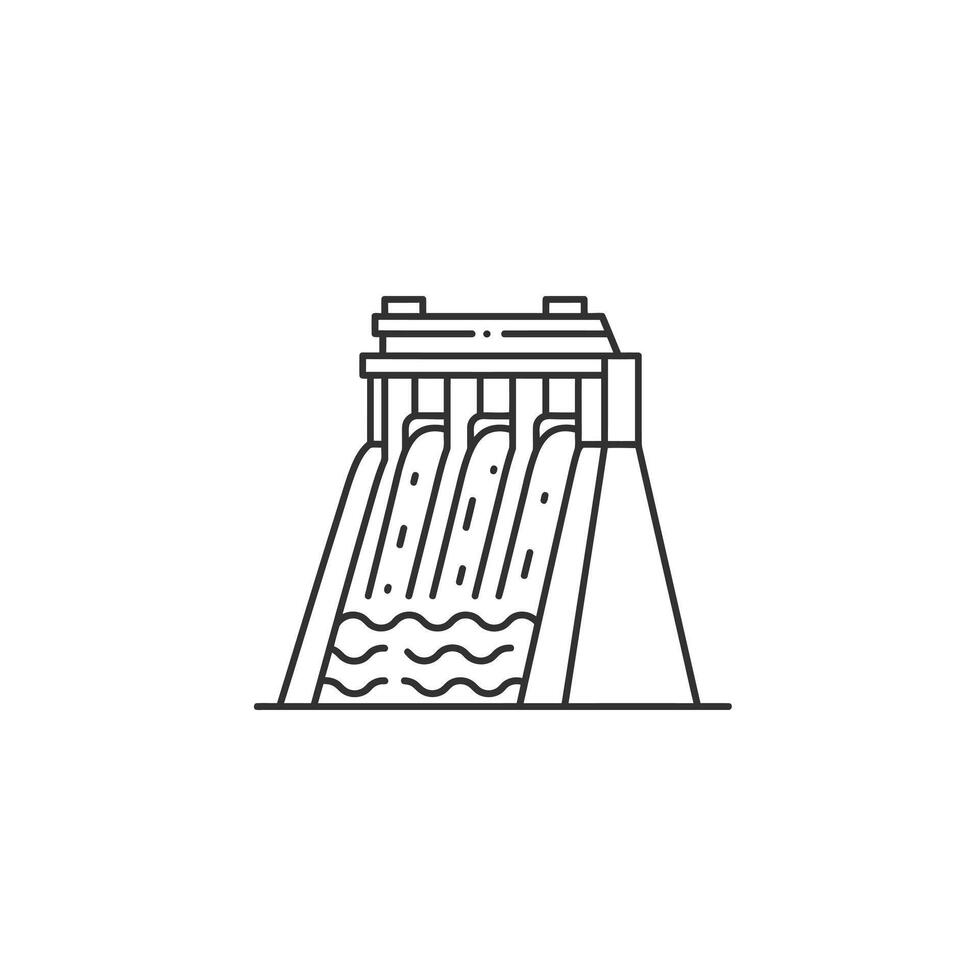 A line drawing of a dam with water flowing through it vector